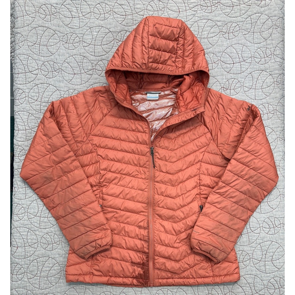 Columbia Puffer Jacket Coral Omni-Heat Hooded Quilted / Womens XL